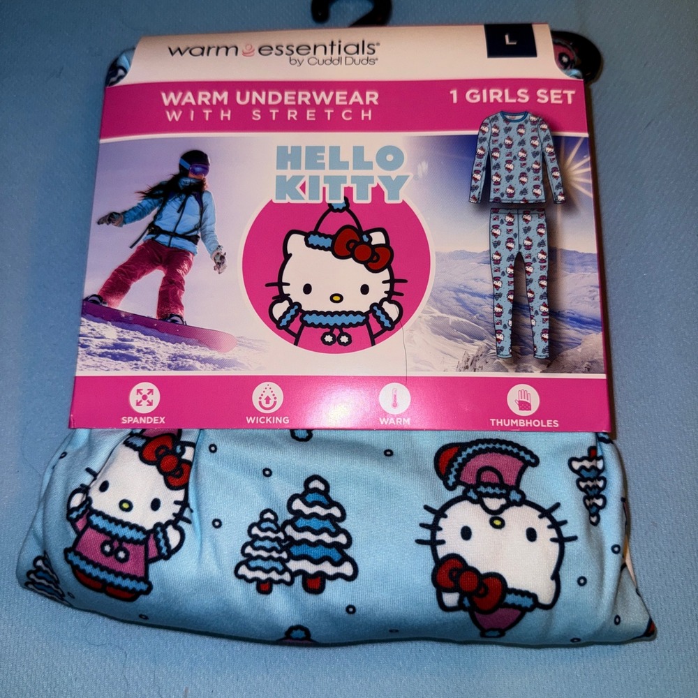 Warm Essentials Hello Kitty Thermal Set L 10/12 NEW Blue Winter Print